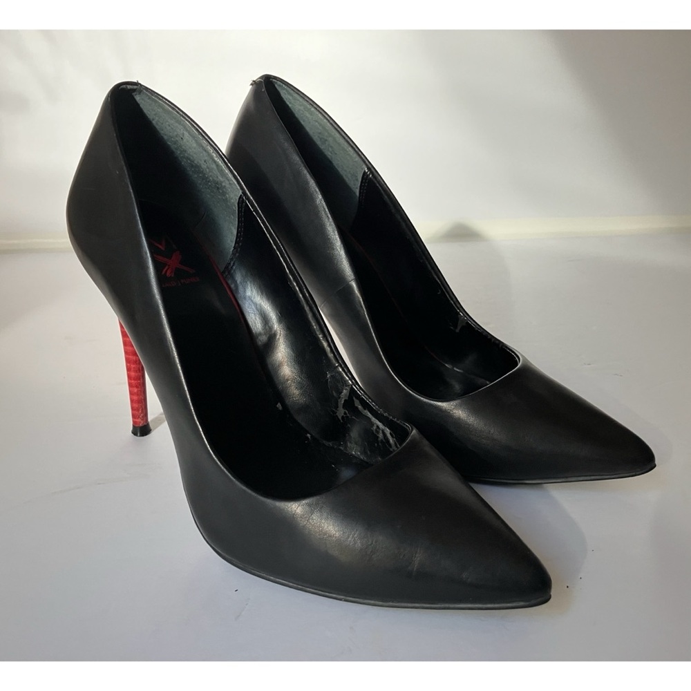 David J Pliner Matte Black Leather Stilettos w/ Red Wooden Heels Women’s 8.5 M
